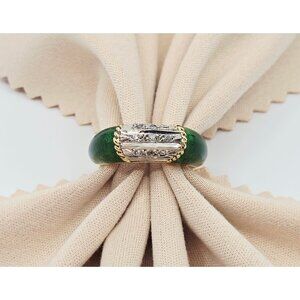 Vintage 18K Solid Two Tone Multi Color Gold Green Enamel Raw Uncut Diamond Ring